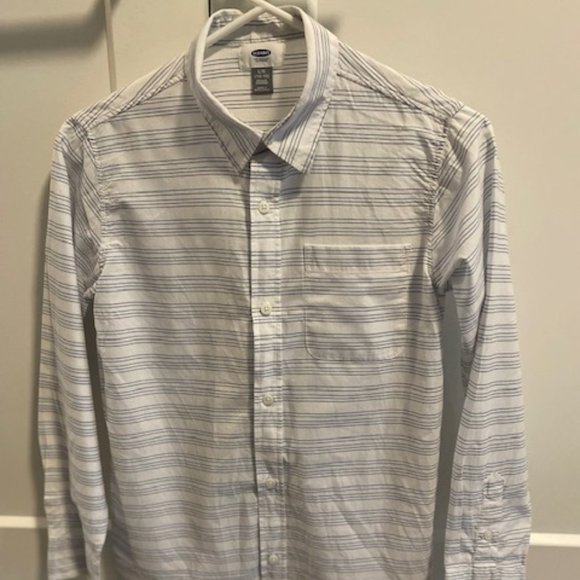 Old Navy Boys Long Sleeved Shirt, Size L (10-12) White with blue stripes - Picture 1 of 5